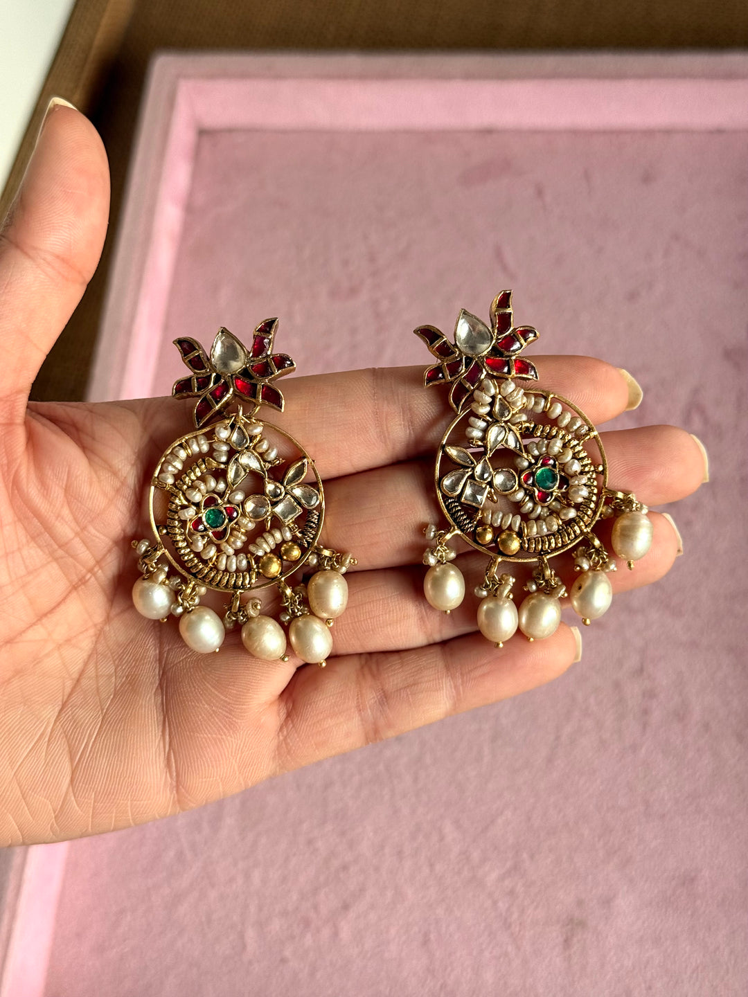 Elegant Jadau Kundan 925 Silver Earrings