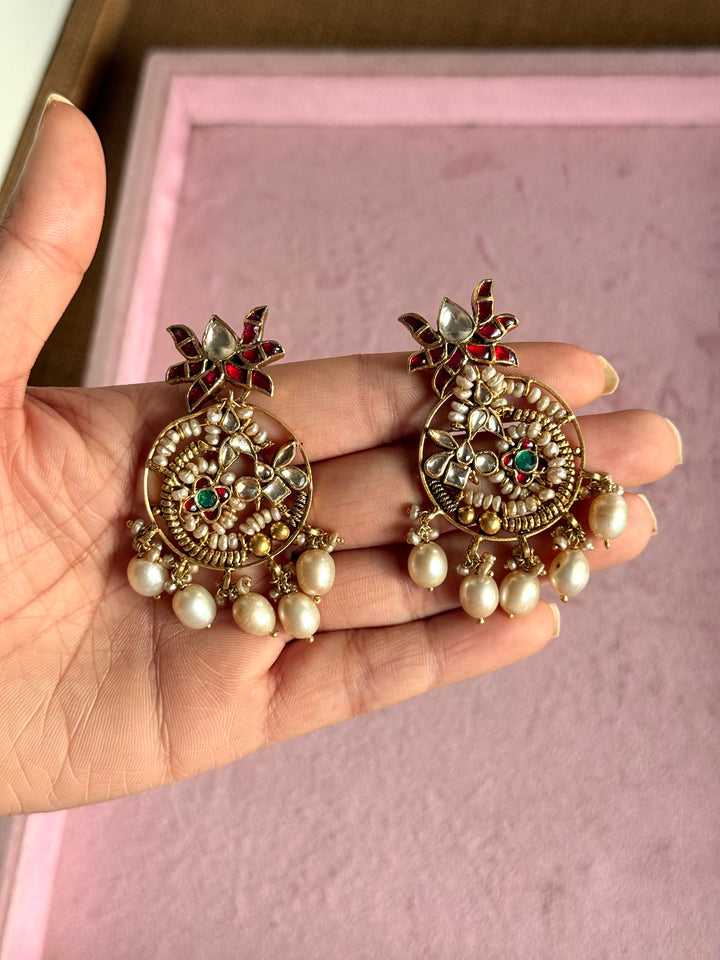 Elegant Jadau Kundan 925 Silver Earrings