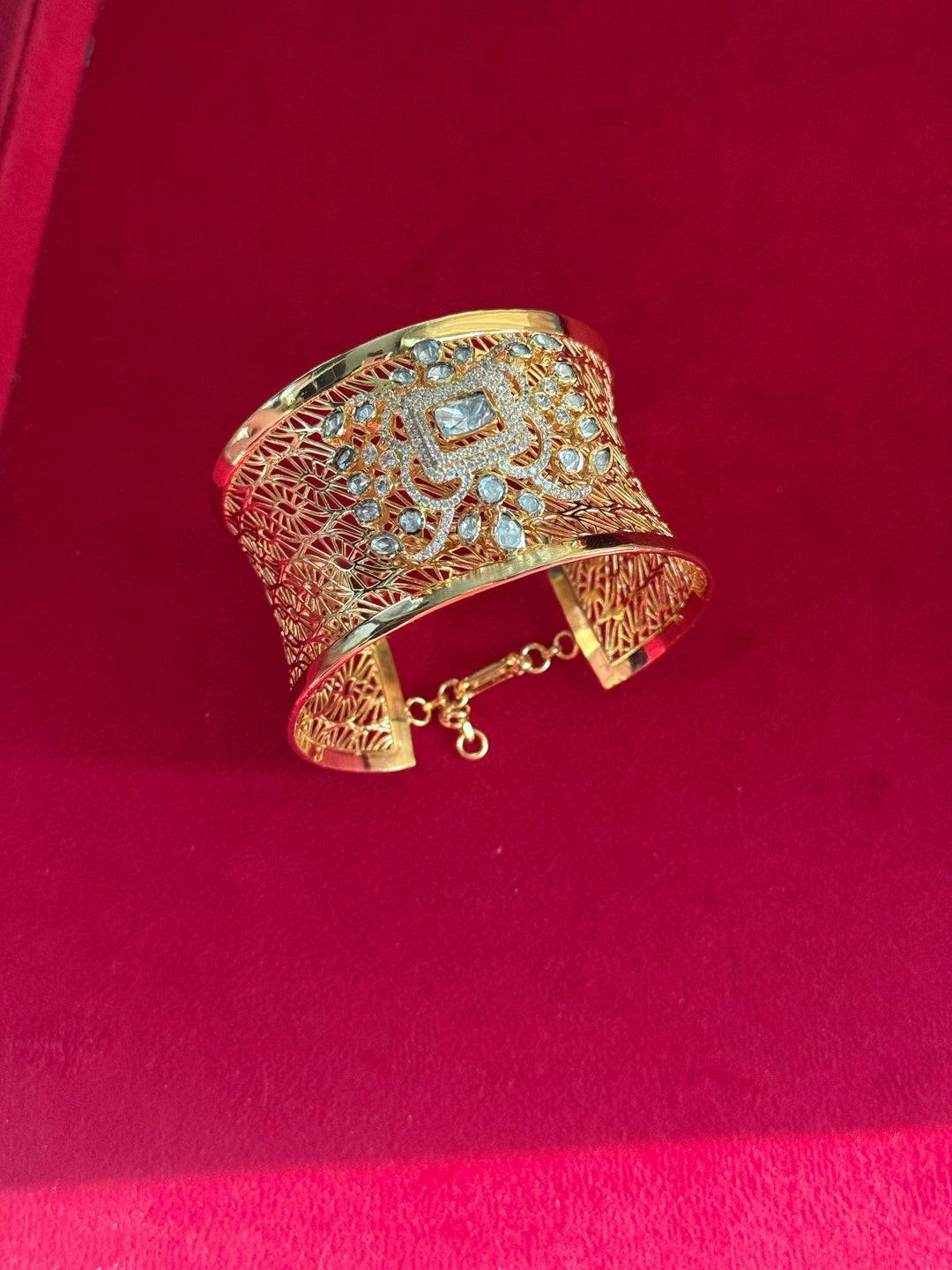 Exquisite 925 Silver Kundan Cuff Bracelet - Handcrafted by SHIVKA