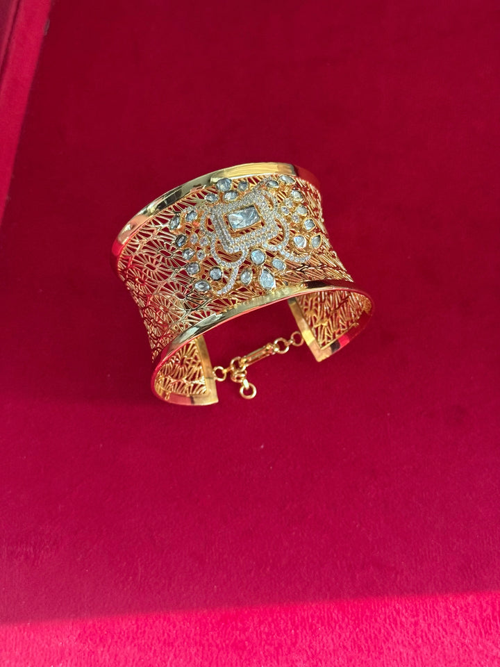 Exquisite 925 Silver Kundan Cuff Bracelet - Handcrafted by SHIVKA