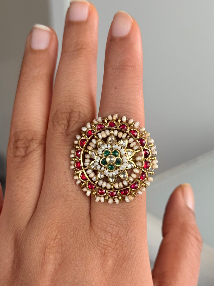 925 Silver Jadtar Gold Handmade Ring | Adjustable | SHIVKA