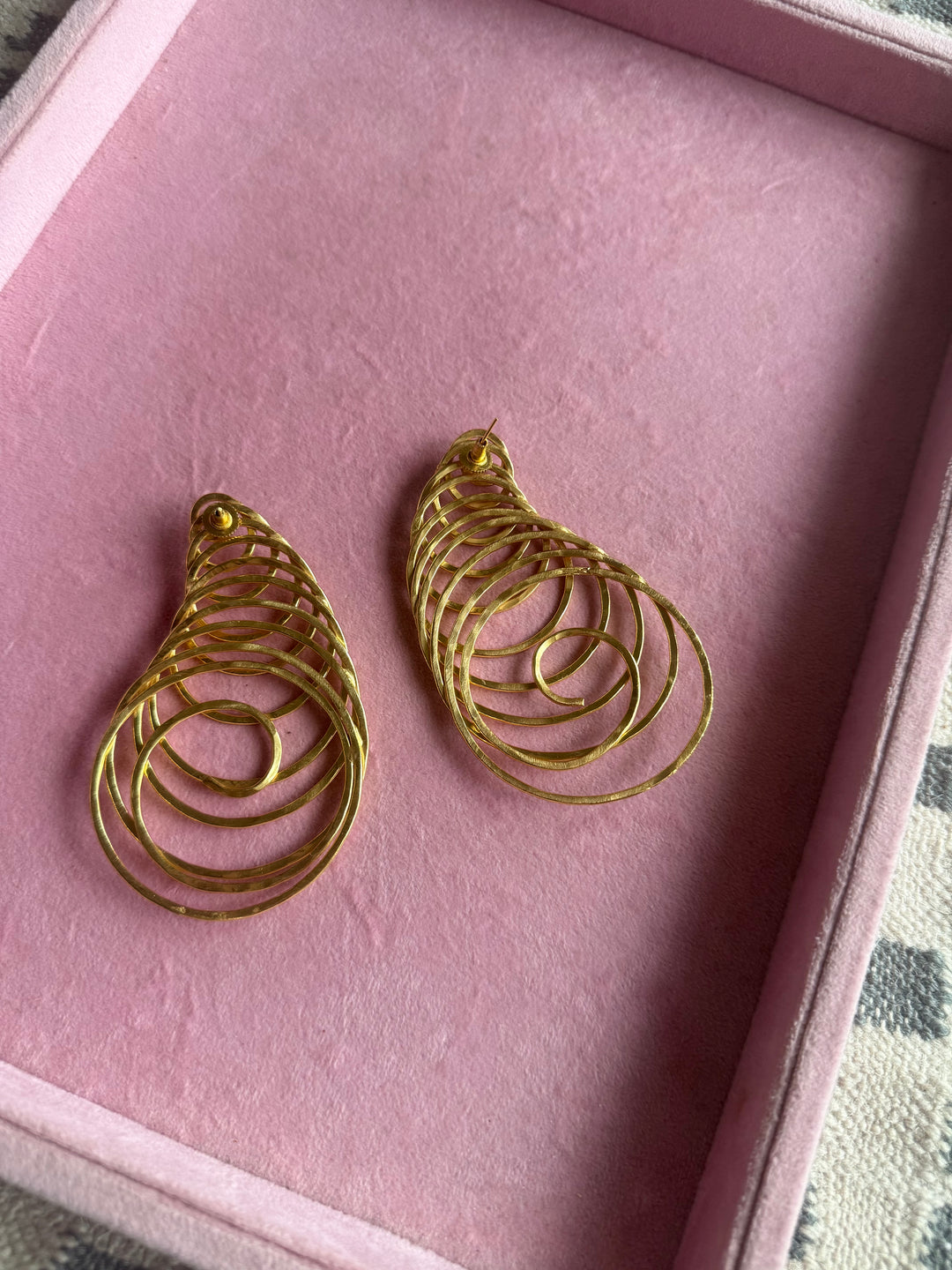 Handmade Designer Spiral Statement Earrings | Brass Push Back Modern Jewelry
