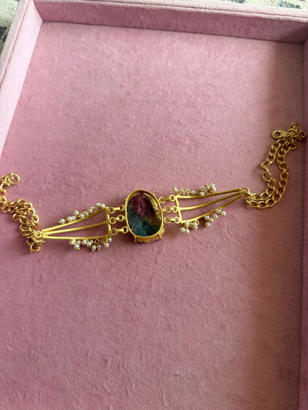 Handmade Natural Rainbow Stone Statement Choker | Brass Adjustable Lobster Claw Jewelry