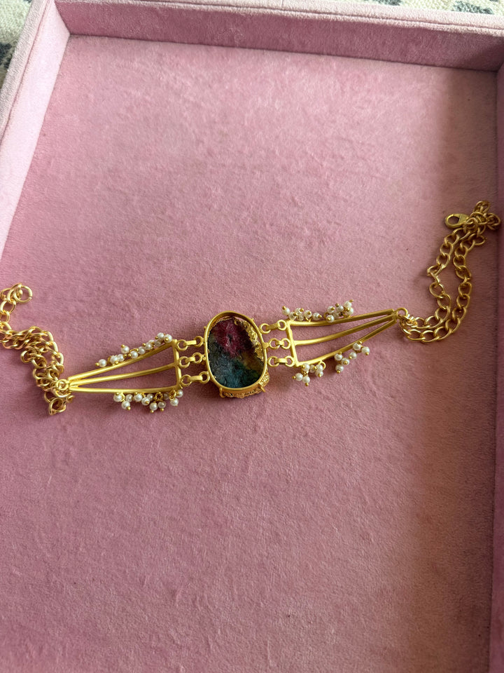 Handmade Natural Rainbow Stone Statement Choker | Brass Adjustable Lobster Claw Jewelry
