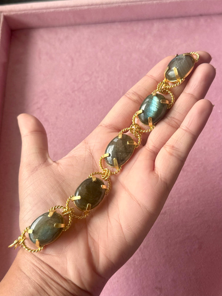 Labradorite Choker – Gold Brass, Adjustable Necklace