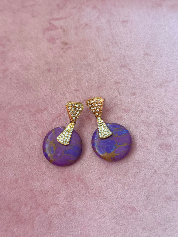 Handmade Designer Brass Stone Earrings | SHIVKA | 4x2.5 cm | 14g Pair | Push Back | Elegant Gift Jewelry