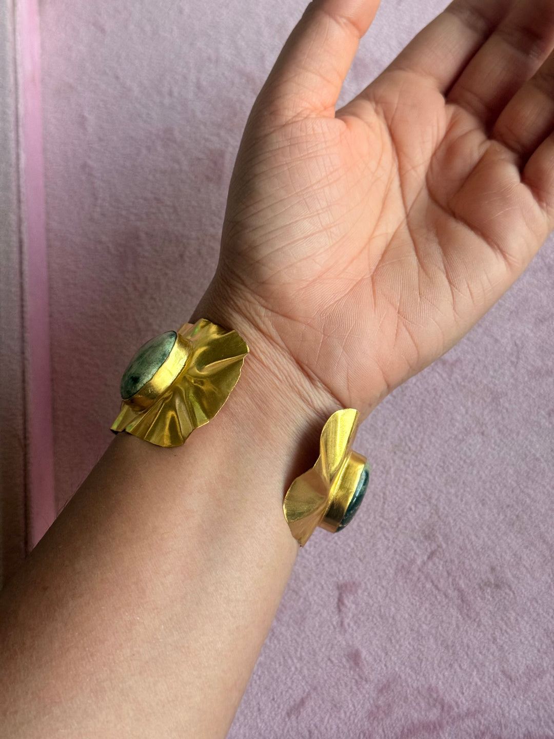 SHIVKA Designer Stone Brass Cuff | Adjustable Open Bracelet | Statement Festive Wear | 46g