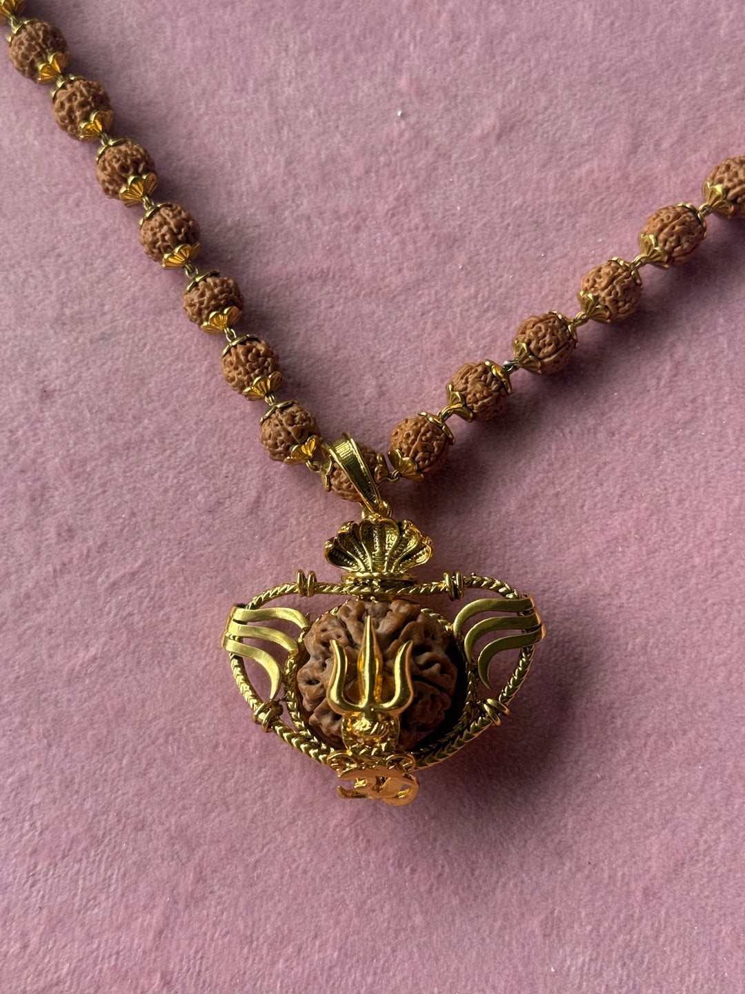 Handmade Panch Mukhi Rudraksha Pendant Necklace | Nepal Rudraksha with Certificate, 925 Silver Gold Polish