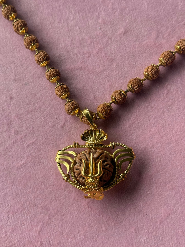 Handmade Panch Mukhi Rudraksha Pendant Necklace | Nepal Rudraksha with Certificate, 925 Silver Gold Polish