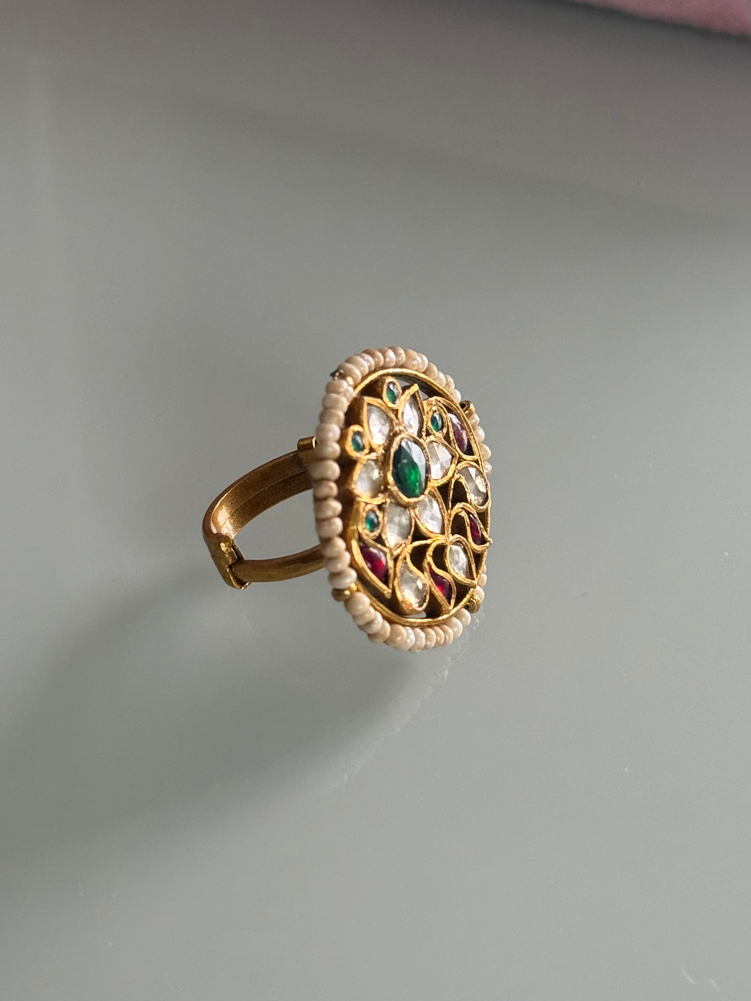 925 Silver Jadtar Gold Handmade Ring | Adjustable | SHIVKA
