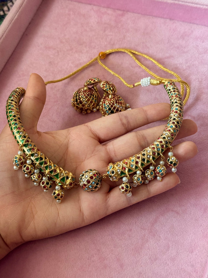 Handmade Jadau Necklace with Jhumkis | SHIVKA