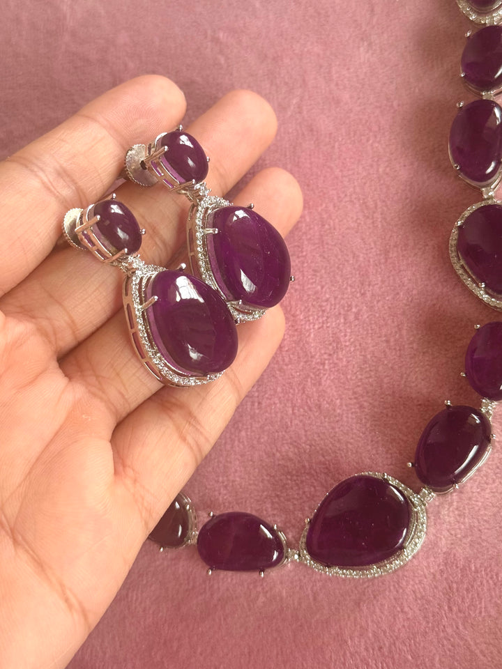 Handmade Designer CZ Necklace Set | Silver Polish | SHIVKA