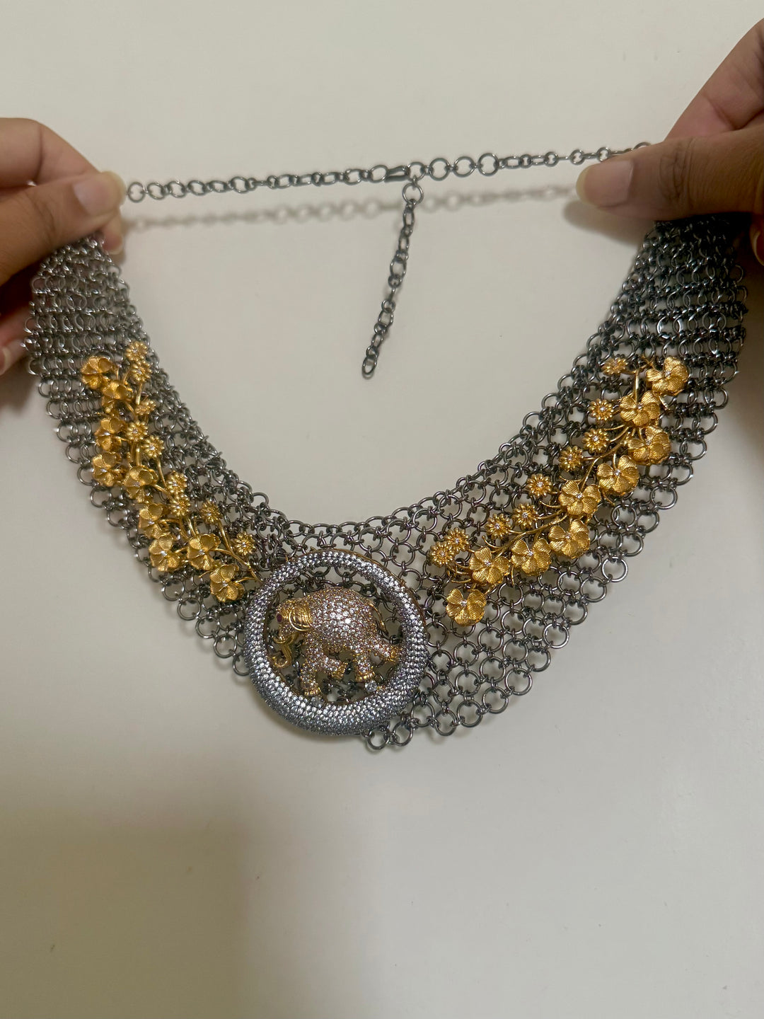 Handmade Elephant Designer Necklace Set | Dual Tone Gold & Black | SHIVKA