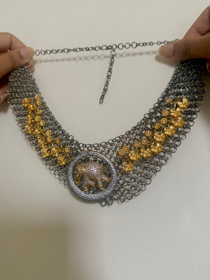 Handmade Elephant Designer Necklace Set | Dual Tone Gold & Black | SHIVKA