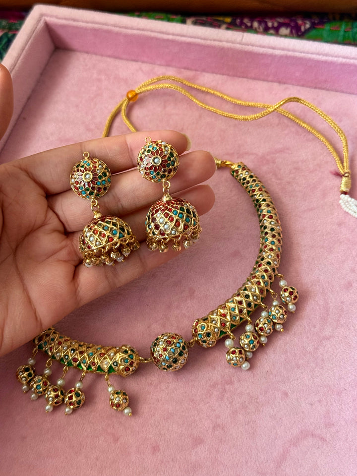 Handmade Jadau Necklace with Jhumkis | SHIVKA