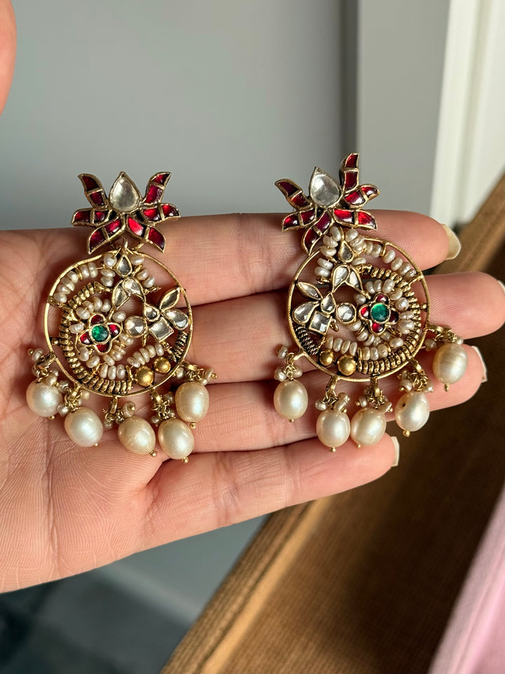 Elegant Jadau Kundan 925 Silver Earrings