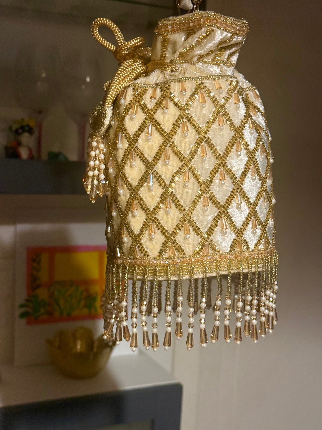 Handmade Velvet Pearl & Beaded Hand Purse | Elegant Statement Evening Clutch with Top Handle