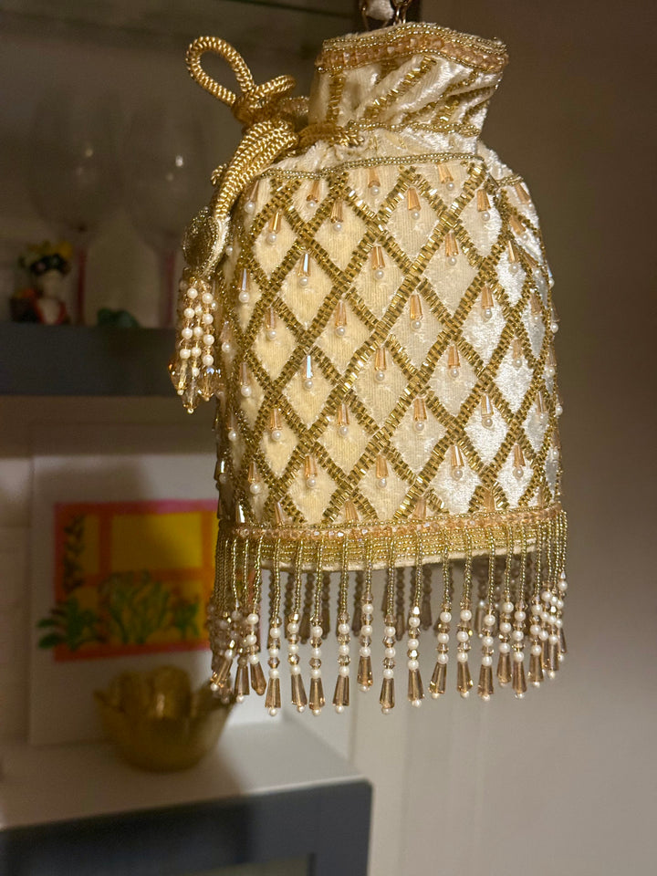 Handmade Velvet Pearl & Beaded Hand Purse | Elegant Statement Evening Clutch with Top Handle