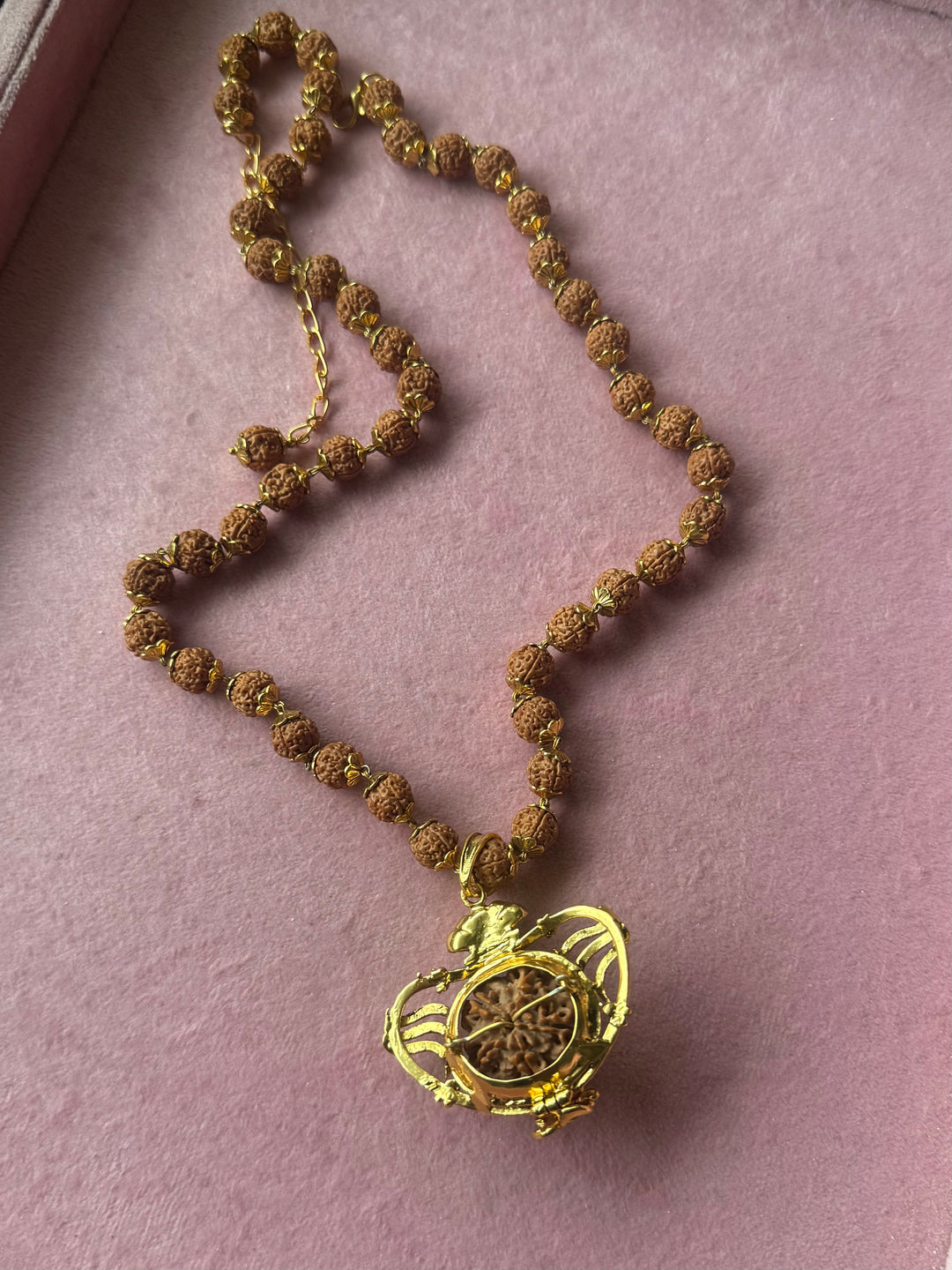 Handmade Panch Mukhi Rudraksha Pendant Necklace | Nepal Rudraksha with Certificate, 925 Silver Gold Polish