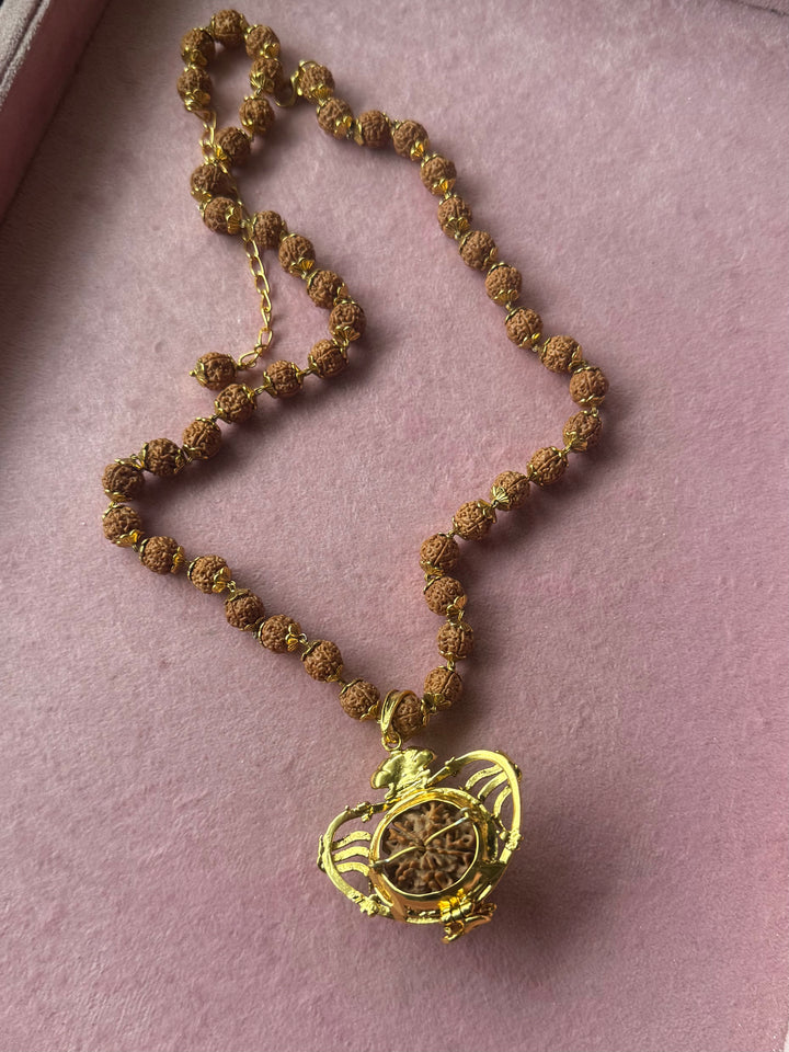 Handmade Panch Mukhi Rudraksha Pendant Necklace | Nepal Rudraksha with Certificate, 925 Silver Gold Polish
