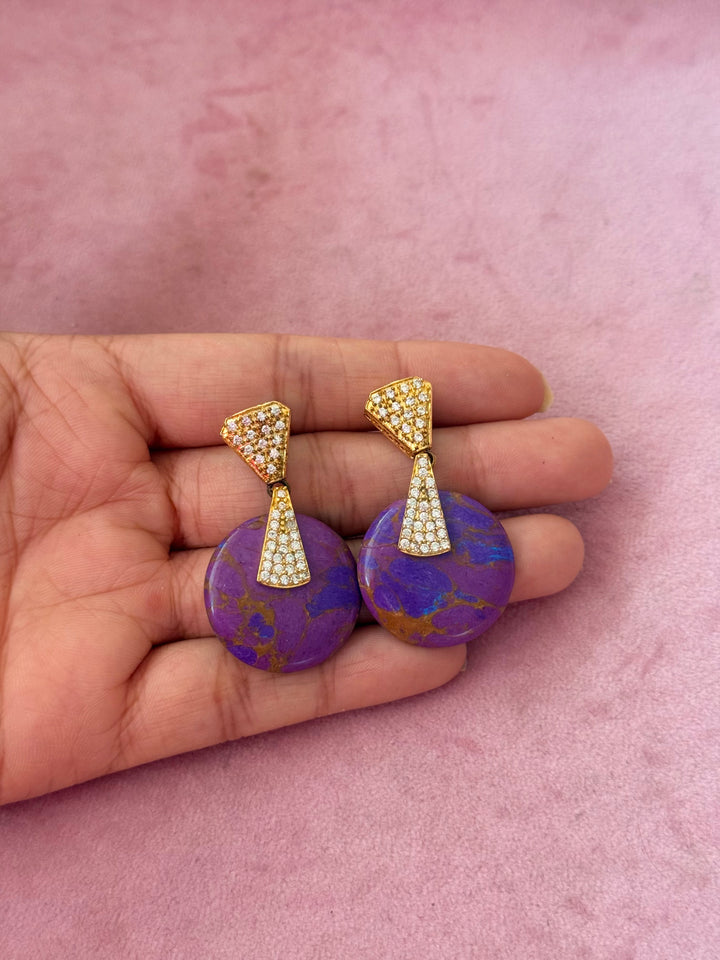 Handmade Designer Brass Stone Earrings | SHIVKA | 4x2.5 cm | 14g Pair | Push Back | Elegant Gift Jewelry
