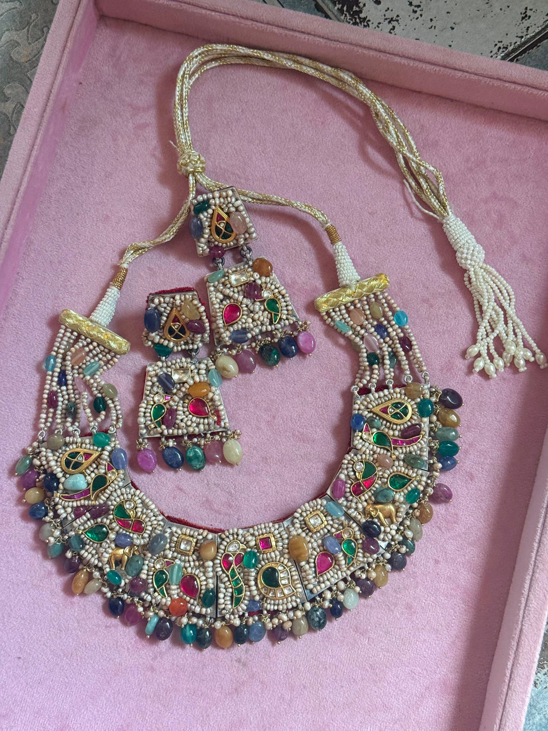 Handmade 925 Silver Nakhra Gemstone Necklace Set | SHIVKA