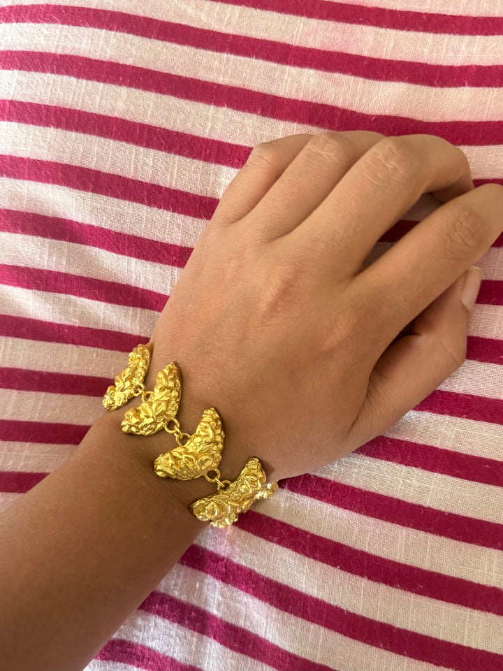 Handmade Statement Brass Bracelet | Gold Polish Toggle Clasp 7 Inch Jewelry