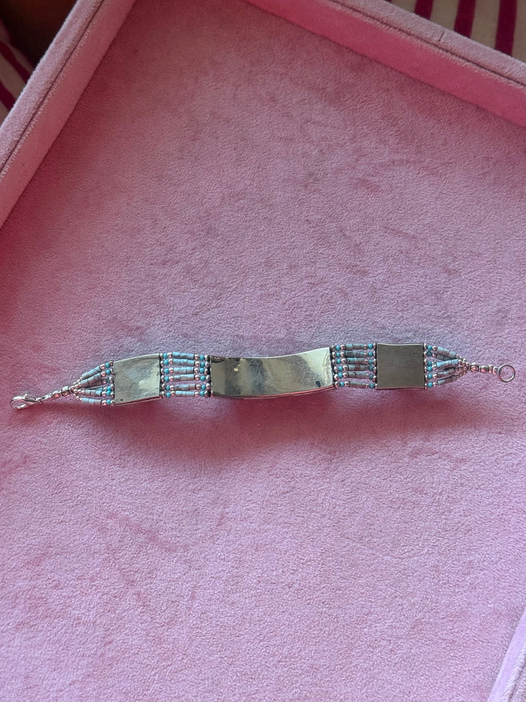Handcrafted Turquoise German Silver Bracelet, Indian Jewelry