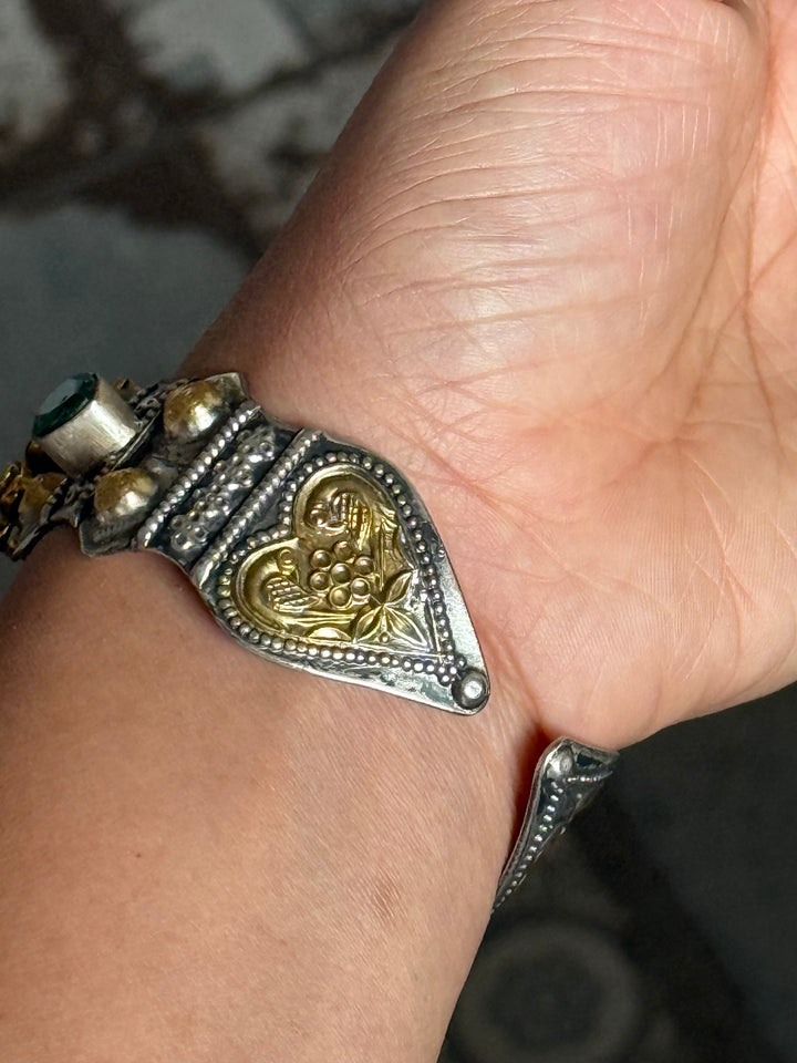 SHIVKA Fusion Moissanite 925 Silver Cuff Kada | Dual Tone Mesh Design | Openable | 49g