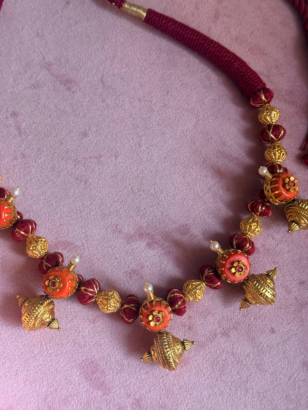 Handmade 925 Silver Carnelian Necklace with Gold Thread | Adjustable Dori Statement Jewelry