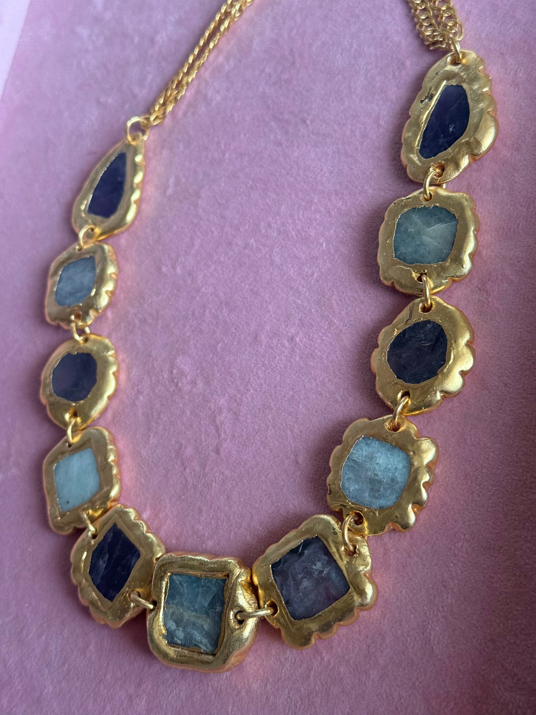Handmade Raw Stone Gold Embedded Necklace | Adjustable Lobster Claw Brass Statement Jewelry