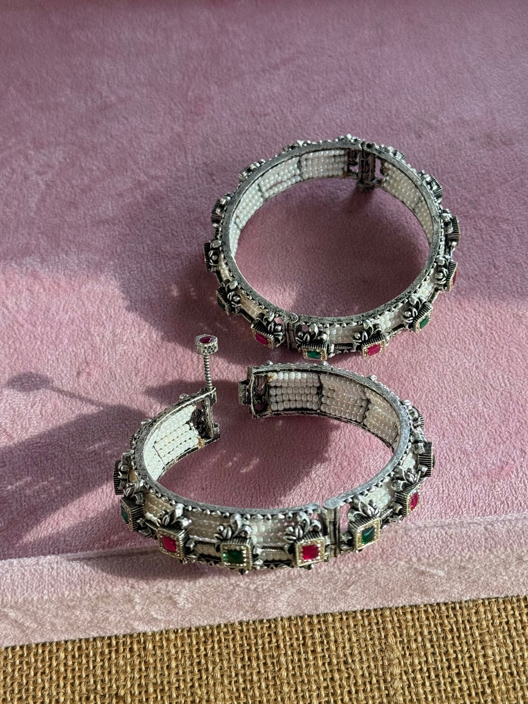 SHIVKA SAANJ 925 Silver Fusion Bangles | Set of 2 | CZ Stones | Artisan Crafted | 94g