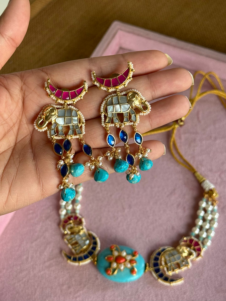 Handmade Jadau Elephant Choker Necklace Set | SHIVKA