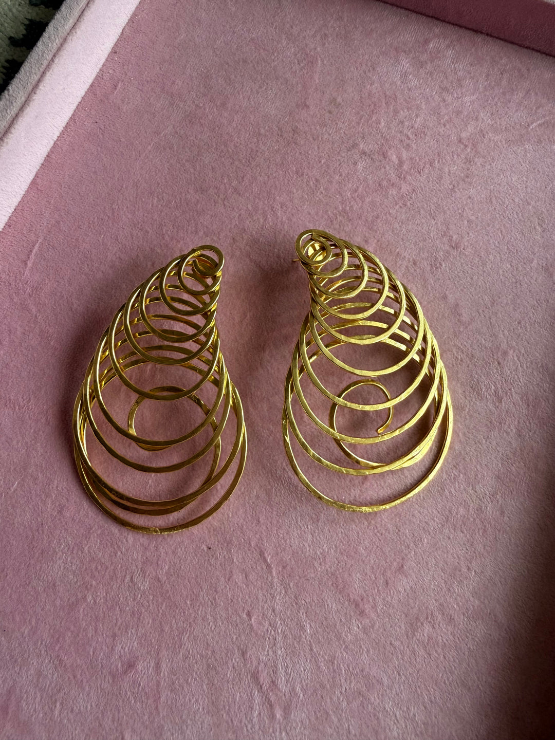 Handmade Designer Spiral Statement Earrings | Brass Push Back Modern Jewelry