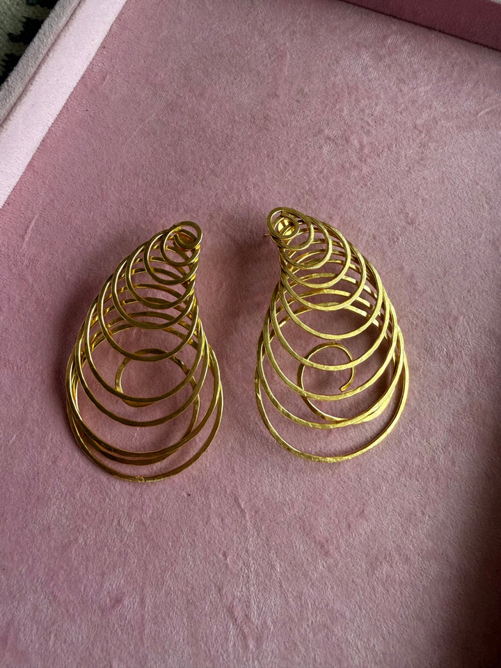 Handmade Designer Spiral Statement Earrings | Brass Push Back Modern Jewelry