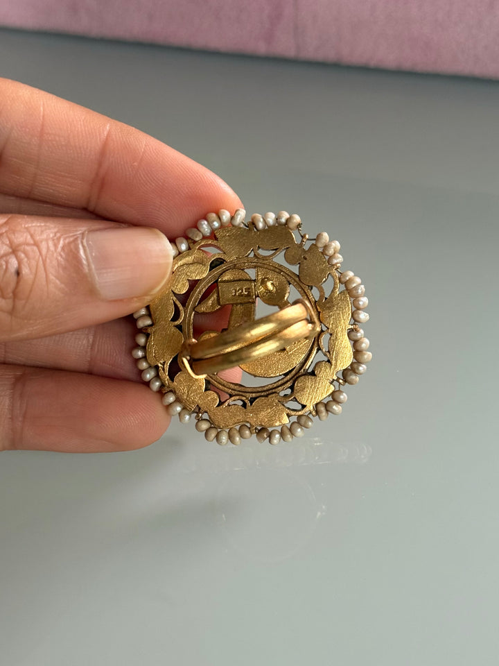 925 Silver Jadtar Gold Handmade Ring | Adjustable | SHIVKA