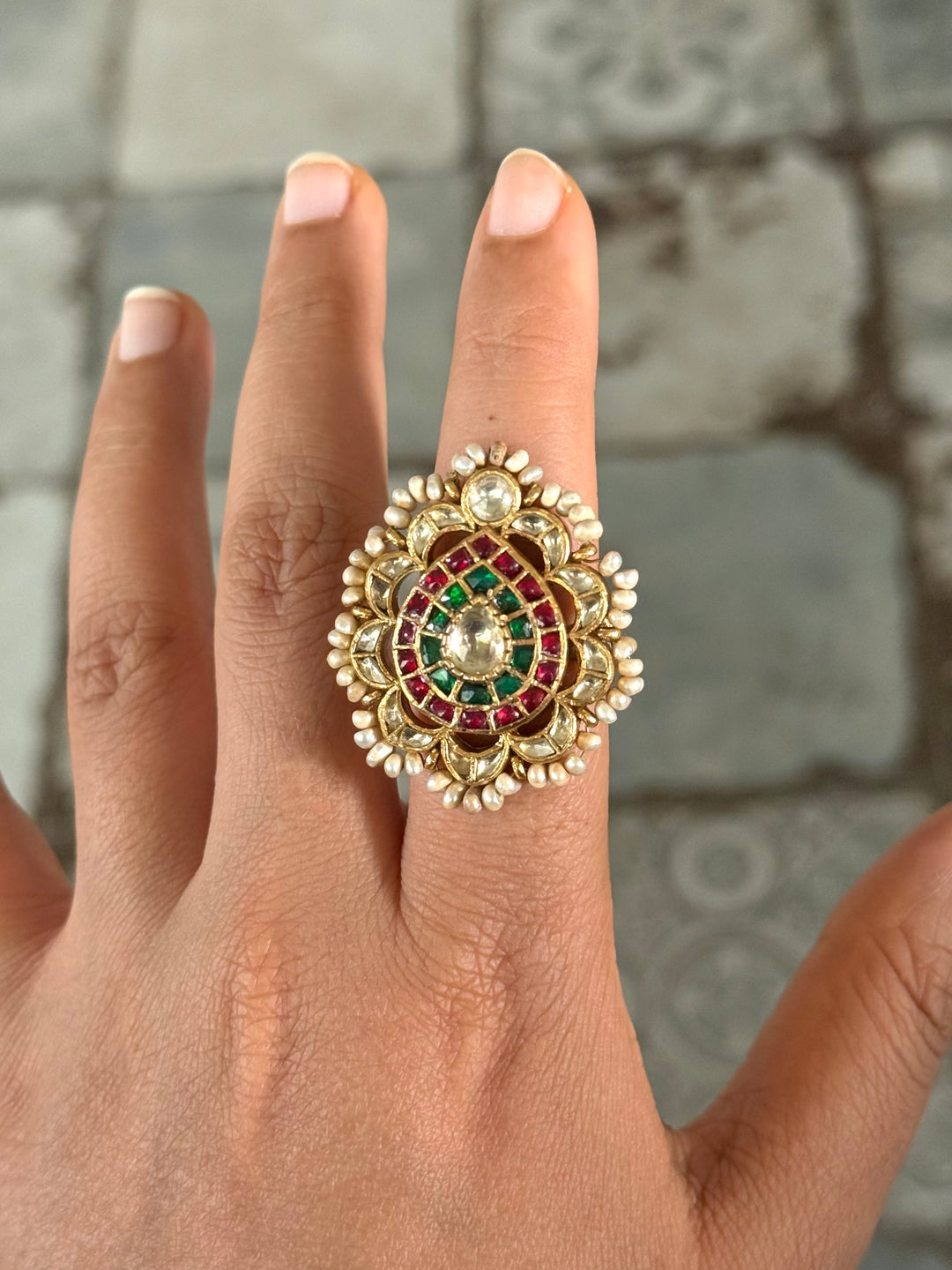 925 Silver Jadtar Gold Handmade Ring | Adjustable | SHIVKA