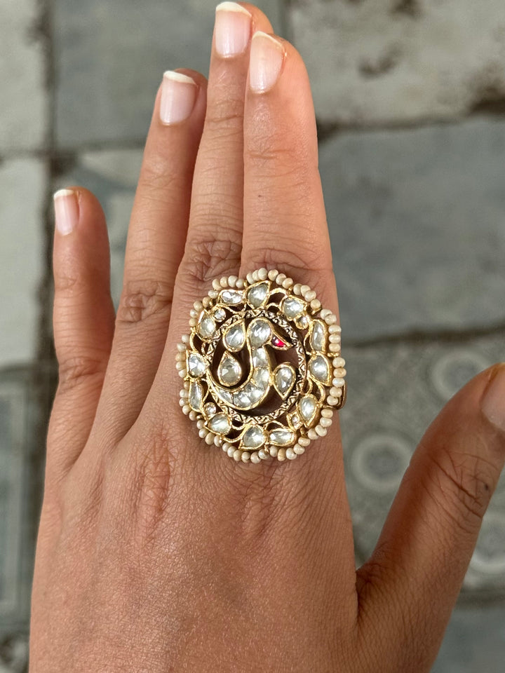 925 Silver Jadtar Gold Handmade Ring | Adjustable | SHIVKA