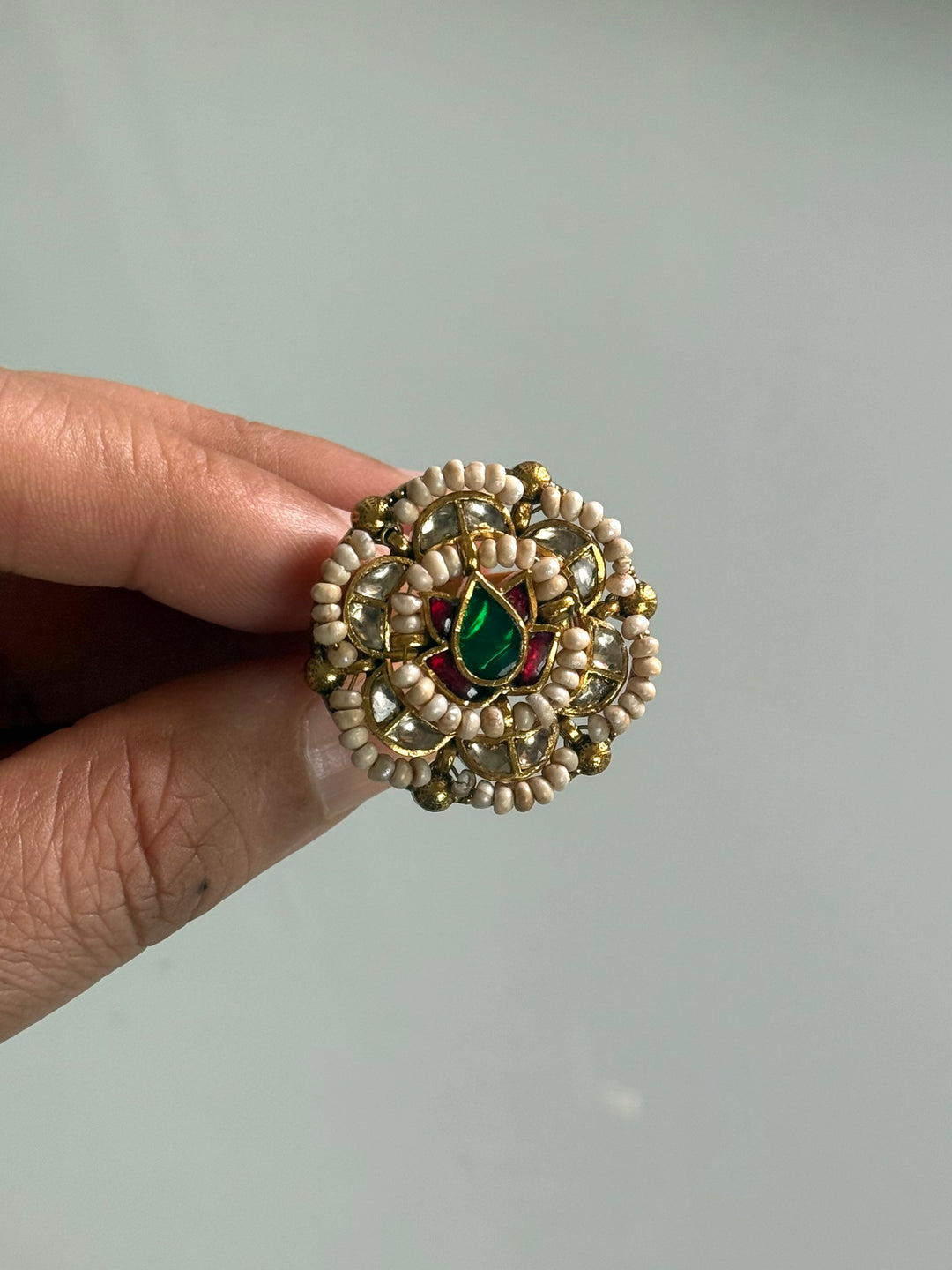 925 Silver Jadtar Gold Handmade Ring | Adjustable | SHIVKA