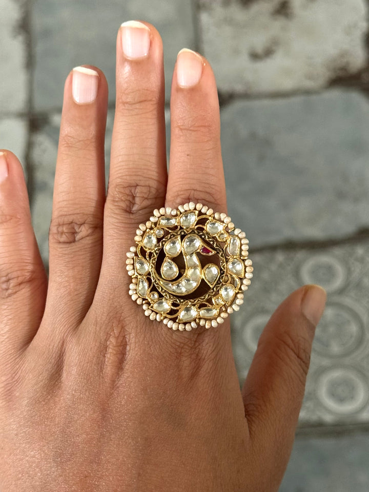 925 Silver Jadtar Gold Handmade Ring | Adjustable | SHIVKA