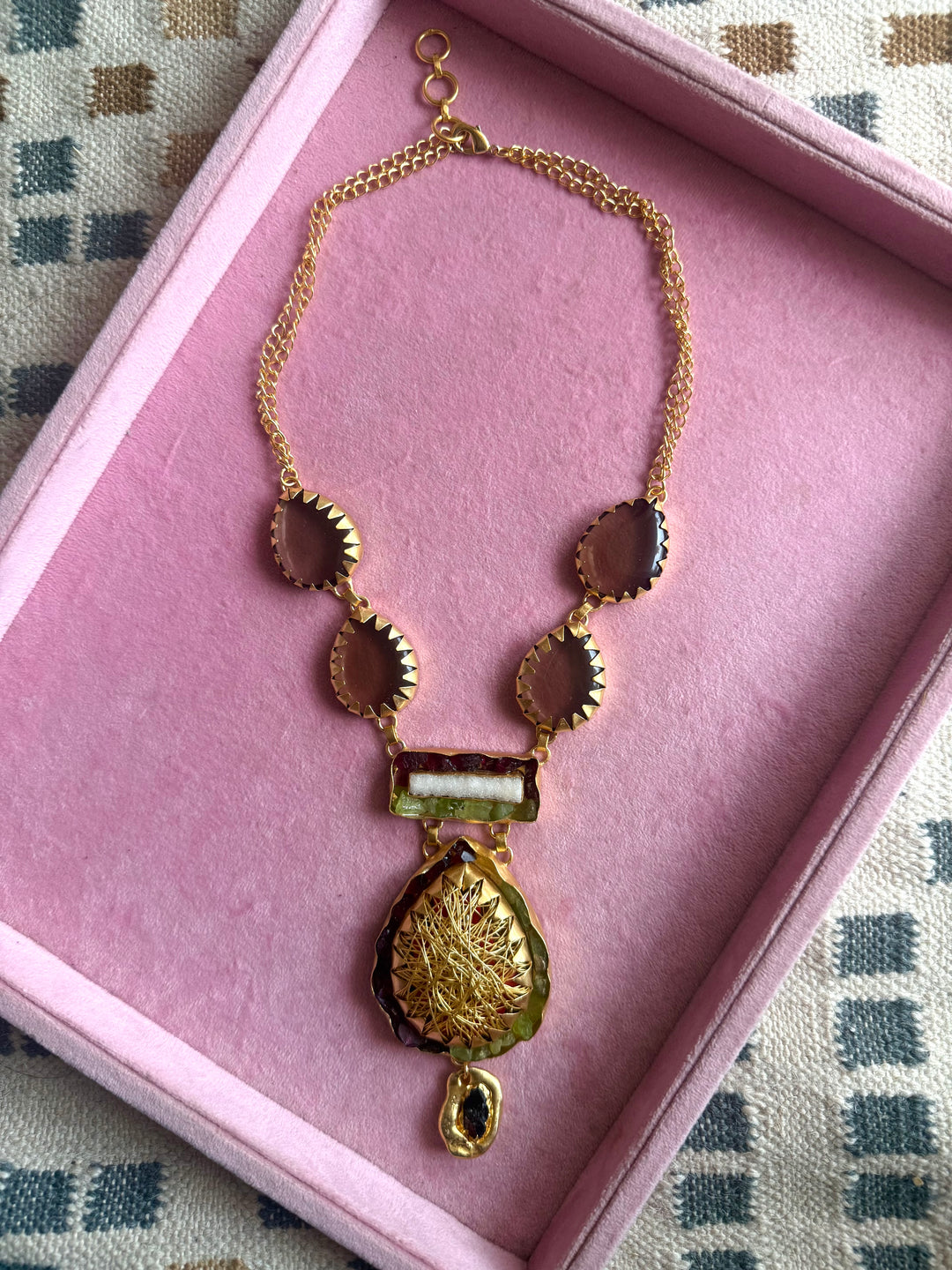 Handmade Statement Gemstone Necklace | Brass Adjustable Lobster Claw Jewelry