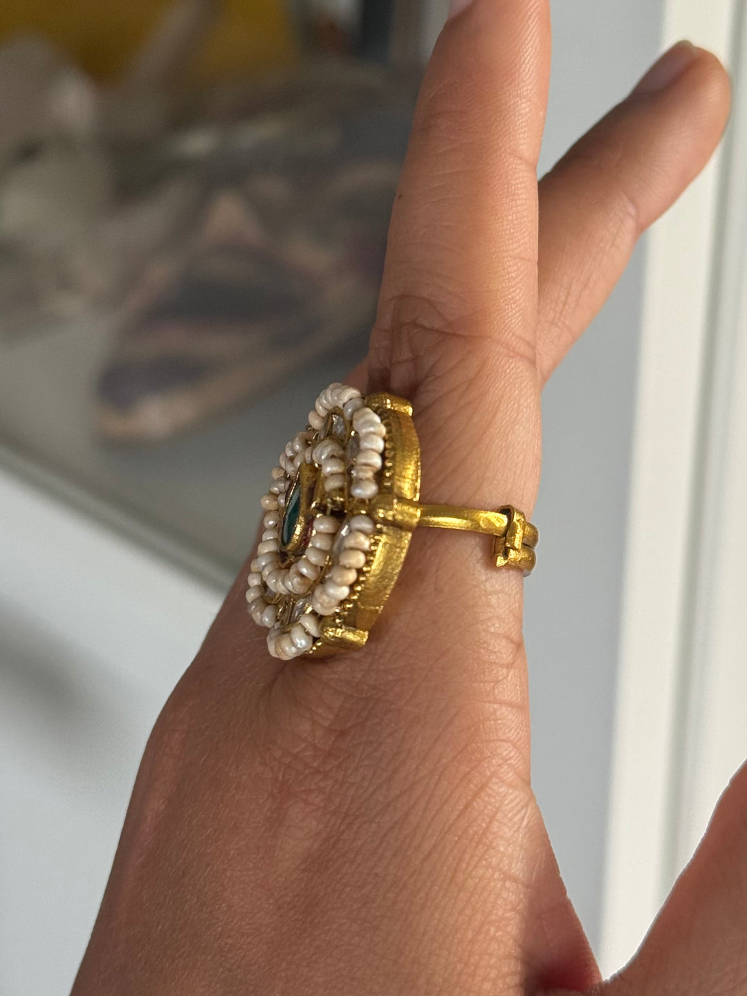925 Silver Jadtar Gold Handmade Ring | Adjustable | SHIVKA