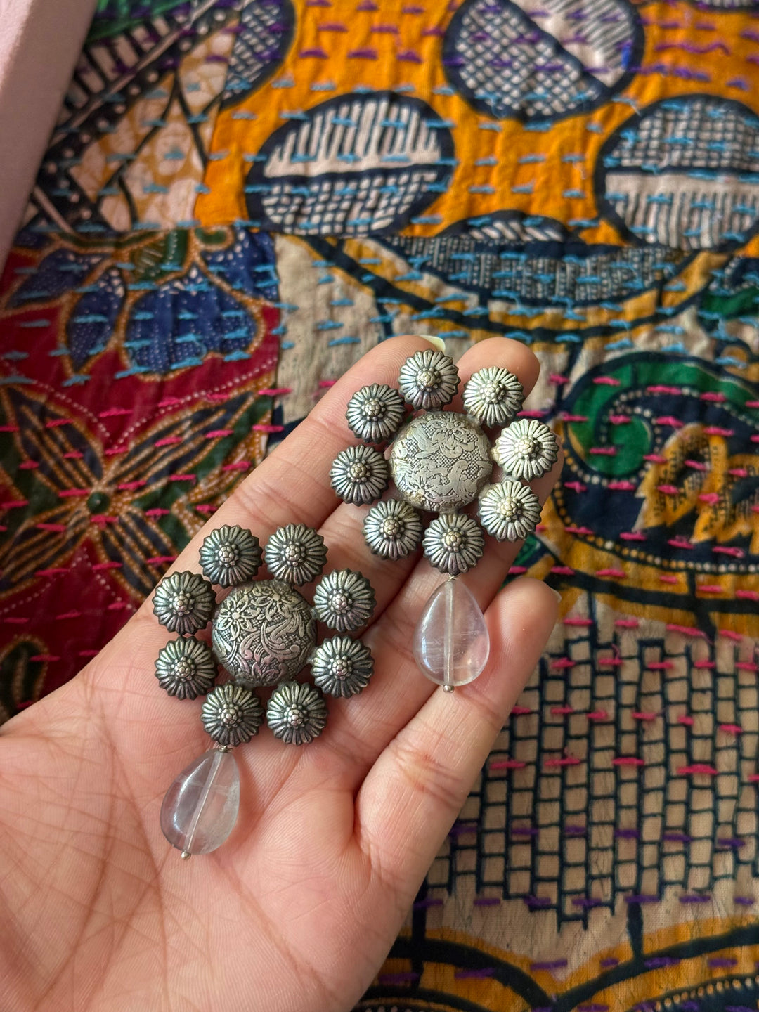 Tribal Fluorite Drop Brass Earrings | Lightweight Statement Earrings | SHIVKA
