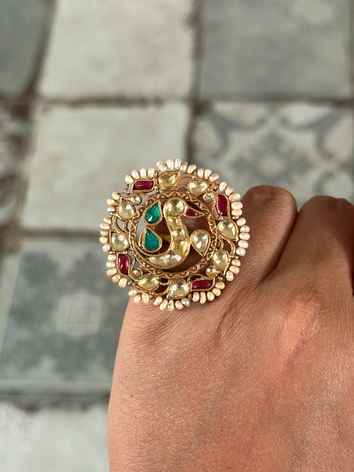 925 Silver Jadtar Gold Handmade Ring | Adjustable | SHIVKA
