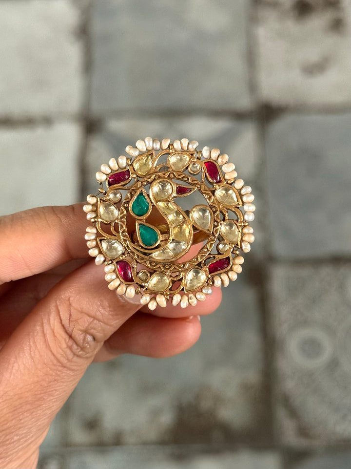 925 Silver Jadtar Gold Handmade Ring | Adjustable | SHIVKA
