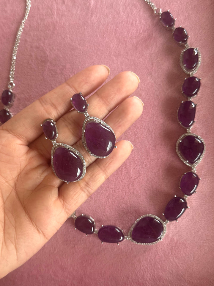 Handmade Designer CZ Necklace Set | Silver Polish | SHIVKA