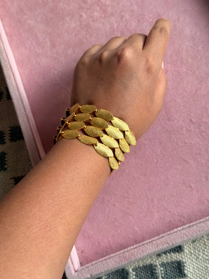 Handmade Textured Gold Polish Brass Bracelet | Adjustable Statement Cuff by SHIVKA