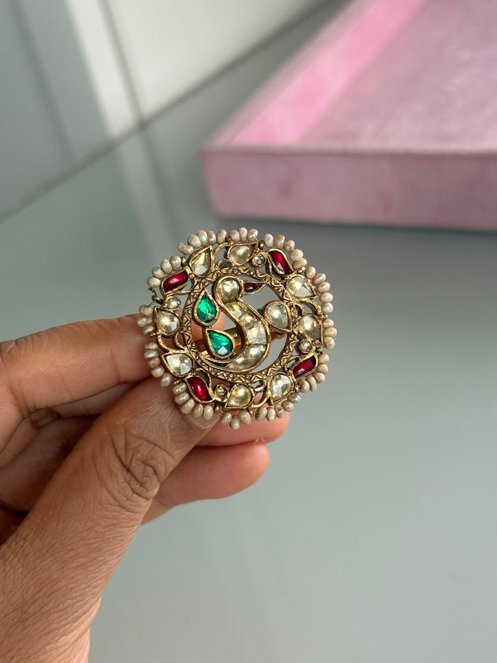 925 Silver Jadtar Gold Handmade Ring | Adjustable | SHIVKA