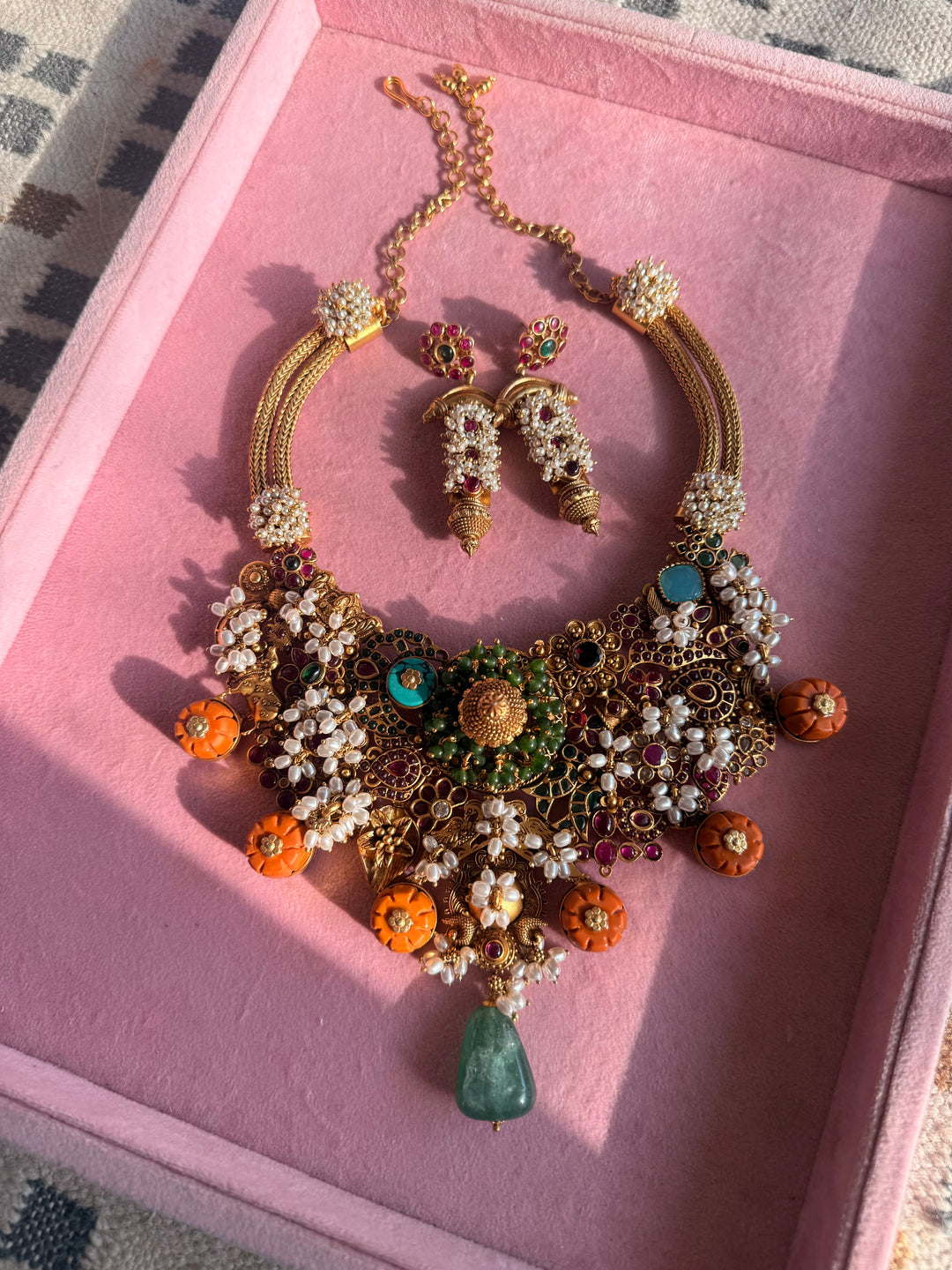 Handmade 925 Silver Carnelian Necklace Set | SHIVKA