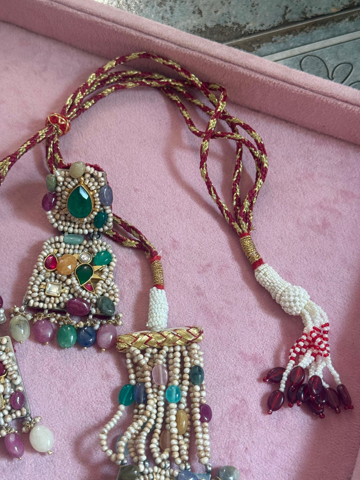 Handmade 925 Silver Nakhra Gemstone Necklace Set | SHIVKA